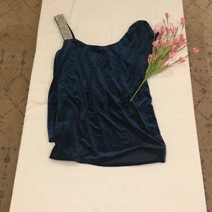 Blue velvet one shoulder top, M